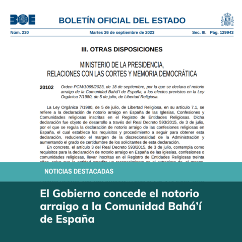 in Spagna il Governo riconosce la confessione religiosa baha'i
